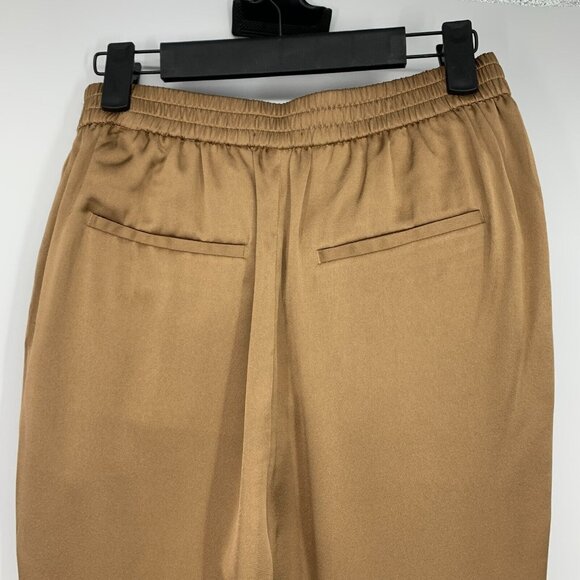 Express Pants Satin High Rise Straight Leg Pleated Ankle Crop Brown - Picture 9 of 10